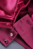 Red Sexy Elegant Solid Patchwork With Bow V Neck Half Sleeve Two Pieces