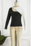 Black Sexy Casual Solid Hollowed Out Patchwork O Neck Tops
