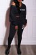Black Casual Print Letter Hooded Collar Long Sleeve Two Pieces