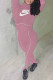 Pink Sexy Print Letter Turtleneck Jumpsuits