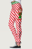 Red Casual Sportswear Striped Cartoon Print Basic Skinny High Waist Pencil Trousers