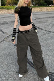 Skin Color Casual Street Solid Patchwork Pocket Loose Low Waist Wide Leg Solid Color Bottoms