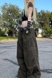 Skin Color Casual Street Solid Patchwork Pocket Loose Low Waist Wide Leg Solid Color Bottoms