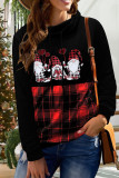 Red Casual Print Patchwork Turtleneck Tops