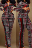 Burgundy Casual Print Patchwork Zipper Collar Long Sleeve Two Pieces