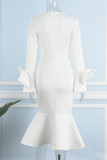 Blue Sexy Formal Solid Hollowed Out Patchwork V Neck Evening Dress Dresses