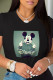 Black Casual Cute Character Patchwork O Neck T-Shirts