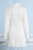 White Casual Solid Patchwork Turn-back Collar Long Sleeve Dresses