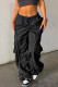 Black Casual Street Sportswear Solid Patchwork Loose Mid Waist Wide Leg Solid Color Bottoms