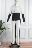 Red Casual Solid Patchwork Buckle Turndown Collar Long Sleeve Two Pieces