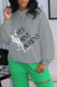 Grey Casual Daily Print Patchwork Letter O Neck Tops