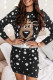 Black Casual Print Patchwork O Neck One Step Skirt Dresses