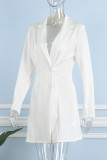 White Casual Solid Patchwork Turn-back Collar Long Sleeve Dresses