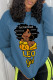 Blue Casual Vintage Print Patchwork Letter O Neck Tops