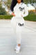White Casual Sportswear Print Patchwork Zipper Hooded Collar Long Sleeve Two Pieces