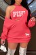 Brick Red Casual Print Letter O Neck Long Sleeve Two Pieces