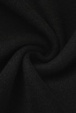 Black Casual Vintage Solid Tassel Turtleneck Tops