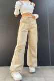 Skin Color Casual Street Solid Patchwork Pocket Loose Low Waist Wide Leg Solid Color Bottoms