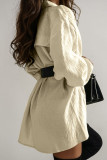 Army Green Casual Solid Patchwork Buckle With Belt Turndown Collar Shirt Dress Dresses