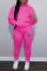 Rose Red Casual Print Patchwork Hooded Collar Long Sleeve Two Pieces