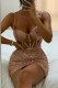 Champagne Sexy Patchwork See-through Backless Spaghetti Strap Sleeveless Dress Dresses