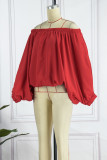 Red Casual Solid Patchwork Off the Shoulder Lantern Skirt Dresses
