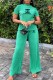 Green Elegant Print Letter O Neck Short Sleeve Two Pieces