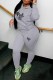 Grey Casual Print Letter Hooded Collar Long Sleeve Two Pieces