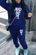 Blue Casual Print Letter Hooded Collar Long Sleeve Two Pieces
