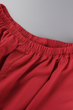 Red Casual Solid Patchwork Off the Shoulder Lantern Skirt Dresses