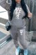 Grey Casual Print Letter Hooded Collar Long Sleeve Two Pieces