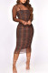 Snake Print Elegant Print Patchwork See-through Half A Turtleneck Long Sleeve Two Pieces