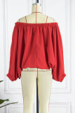 Red Casual Solid Patchwork Off the Shoulder Lantern Skirt Dresses