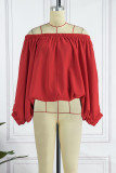 Red Casual Solid Patchwork Off the Shoulder Lantern Skirt Dresses