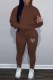 Brown Casual Print Patchwork Hooded Collar Long Sleeve Two Pieces