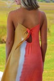 Red Sexy Casual Tie Dye Backless Spaghetti Strap One Step Skirt Dresses