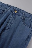 Baby Blue Casual Solid Patchwork Slit High Waist Regular Denim Jeans