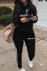 Black Street Print Letter Turtleneck Long Sleeve Two Pieces