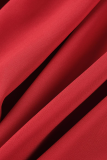 Red Casual Solid Patchwork Off the Shoulder Lantern Skirt Dresses