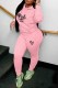 Pink Casual Print Letter Hooded Collar Long Sleeve Two Pieces