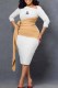 White Elegant Print Letter Asymmetrical Collar Pencil Skirt Dresses