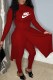 Red Street Print Slit Letter Half A Turtleneck Long Sleeve Two Pieces