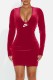 Red Sexy Print Letter V Neck Wrapped Skirt Dresses