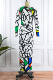 White Sexy Print Patchwork O Neck Pencil Skirt Dresses