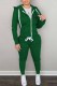 Green Casual Print Letter Hooded Collar Long Sleeve Two Pieces
