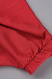 Red Casual Solid Patchwork Off the Shoulder Lantern Skirt Dresses