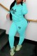 Baby Blue Casual Print Letter Hooded Collar Long Sleeve Two Pieces