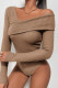 Deep Coffee Sexy Casual Solid Patchwork V Neck Skinny Bodysuits
