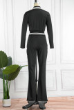Red Casual Solid Patchwork Zipper Long Sleeve Two Pieces
