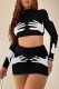 Black Sexy Print Patchwork Turtleneck Long Sleeve Two Pieces